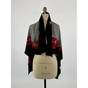 Vtg Rickie Freeman Teri Jon Glen Plaid & Roses Silk Scarf Wrap L